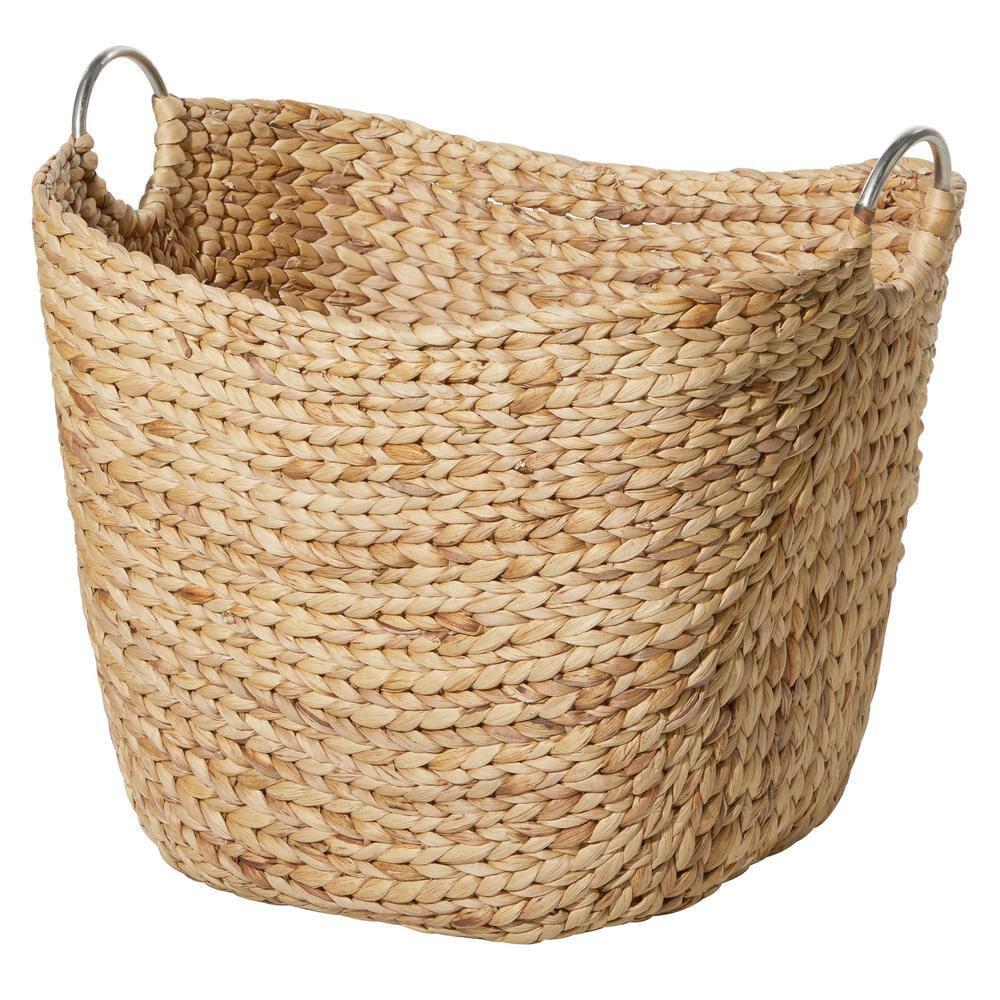 DecMode 21" x 19" Brown Seagrass Handmade Large Woven Storage Basket with Ring Metal Handles, 1-Piece