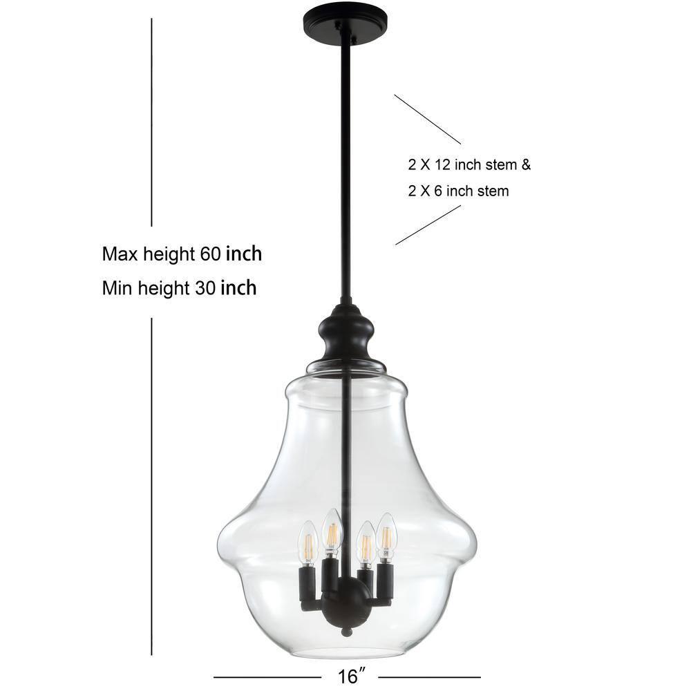 Adam 16" Adjustable Metal/Glass LED Pendant, Oil Rubbed Bronze