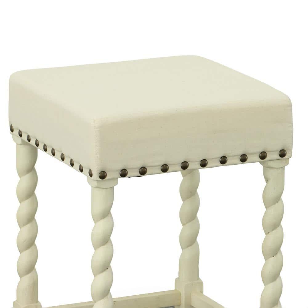 Carolina Living Remick 24" Counter Stool - Vintage White - Linen Upholstery