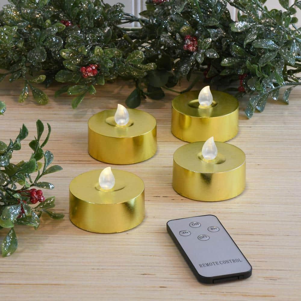 LumaBase Extra Large Battery Operated Tea Lights with Remote Control - Set of 4 (Gold)