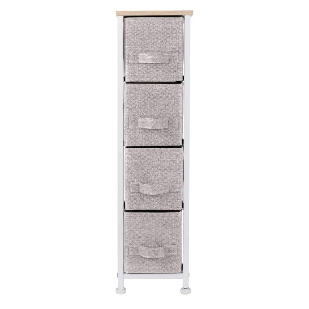 Simplify Adult 4 Drawer Slim Chest Dresser with Fabric Drawers, Beige