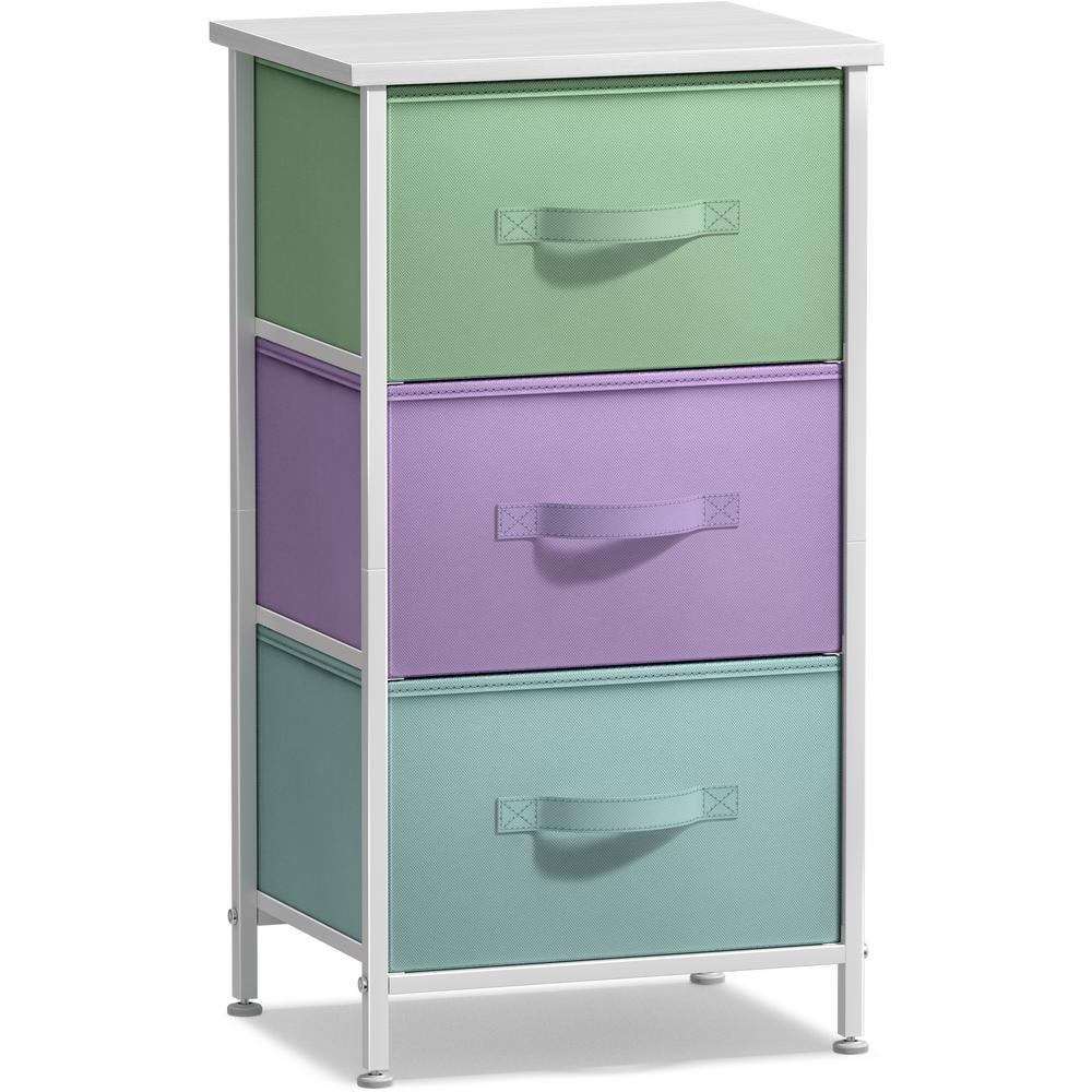 Sorbus Sorbus 3 Drawers Nightstand with Steel Frame and Wood Top in Pastel