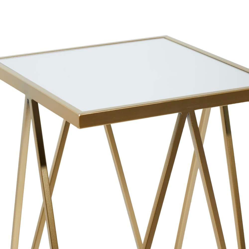 DecMode 15" x 26" Gold Metal Accent Table with Mirrored Glass Top, 2-Pieces