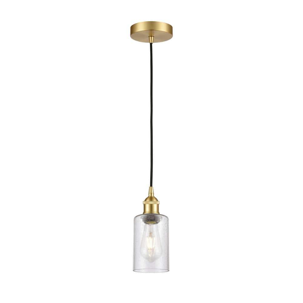 Satin Gold Mini Pendant Light with Seeded Glass Shade