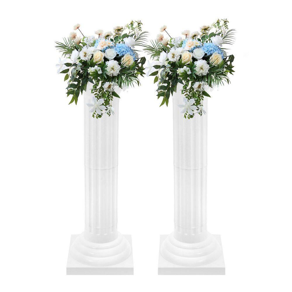 2Pcs European Style Roman Columns Wedding Column Stand Roman Pillar Plastic Greek Column Statue Plant Stand Wedding Event Party Decorative Column Pedestal Flower Pot Holder Decor (10.63x34.65 Inch)