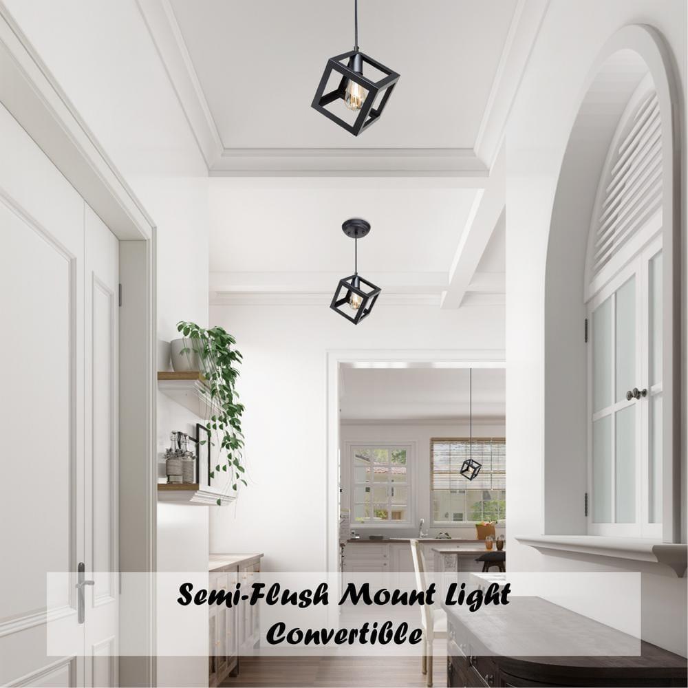 1-Light Matte Black Modern/Contemporary Geometric LED Mini Kitchen Island Light, Kitchen Island Chandeliers Light for Dining Room, Kitchen Island, Bedroom