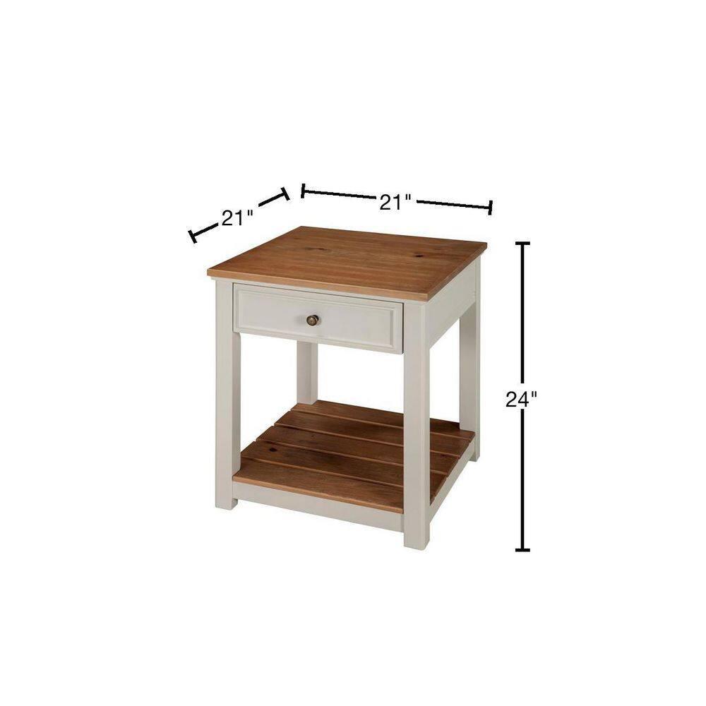 Savannah End Table Ivory with Natural Wood Top - Bolton Furniture