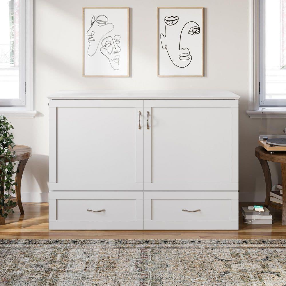 AFI Hamilton Full Solid Wood Murphy Bed Chest with Built-In Charger in White