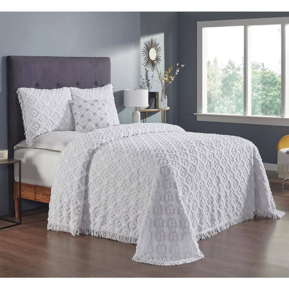 Better Trends Charleston Collection 100% Cotton Bedding sets, Machine Washable Soft and Breathable 4-piece Chenille Bedspread & Sham with Geometric Embroidery, All season