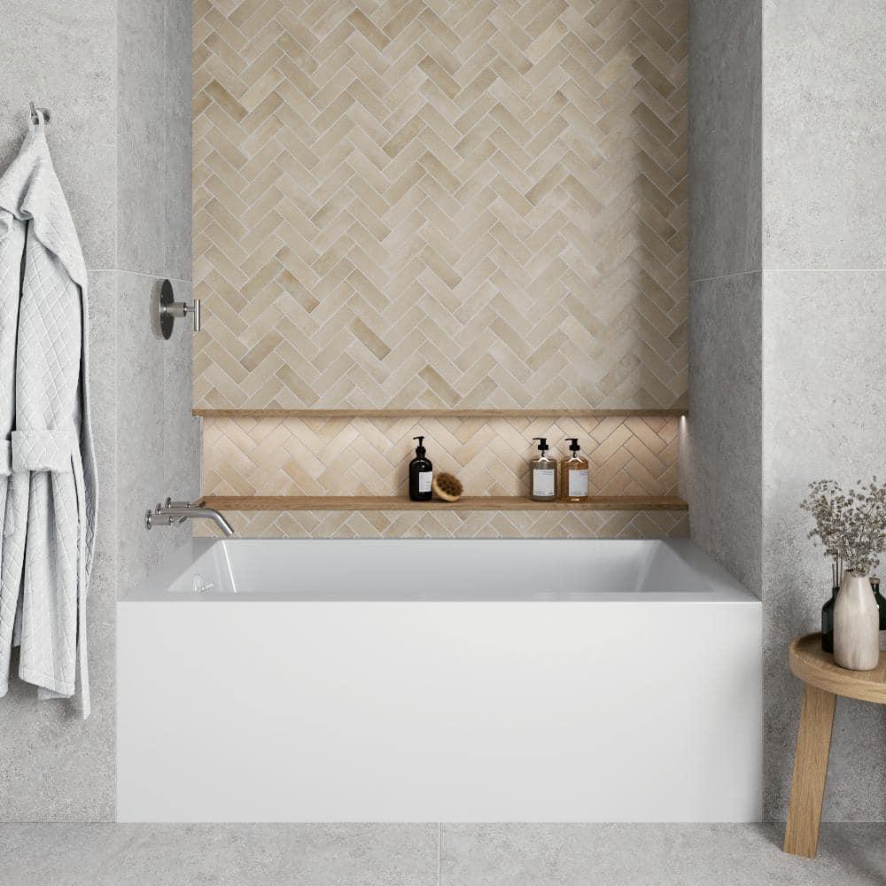 Streamline Bath Streamline 60 in. x 32 in. Acrylic Right-Hand Drain Alcove Bathtub in Glossy White With External Drain NAL-5580-WH