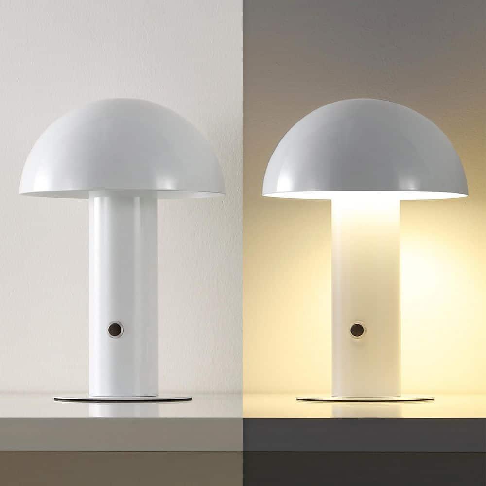 JONATHAN Y JYL7115B Boletus 10.75" Contemporary Bohemian Rechargeable/Cordless Iron Integrated Portable LED Mushroom Table Lamp, Modern, Coastal for living room, dinning room, bedroom, White
