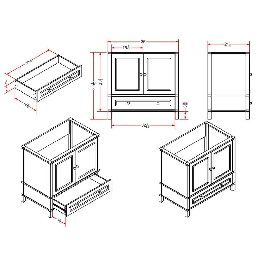 Williamsburg 36"W Transitional Style Vanity Cabinet With Soft Close Doors And Drawers