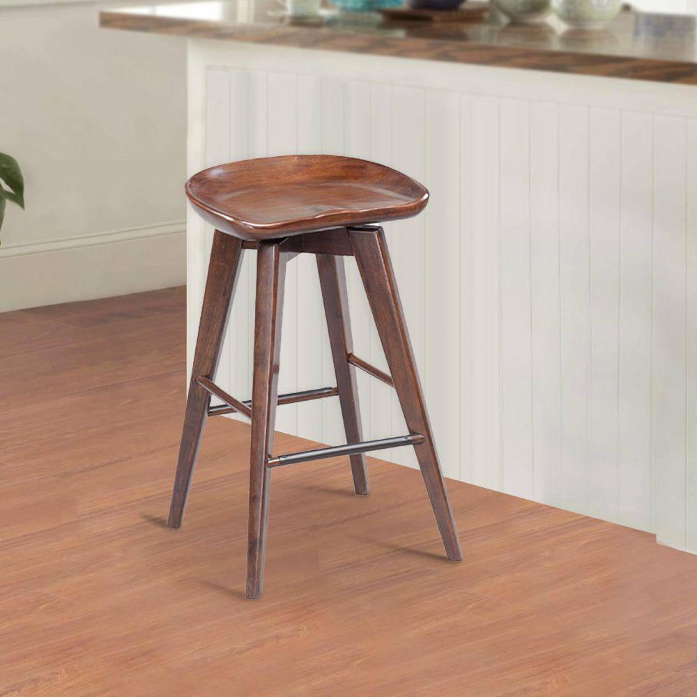 Esme 24 Inch Swivel Counter Stool, Contour Seat, Wood, Tapered Legs, Brown