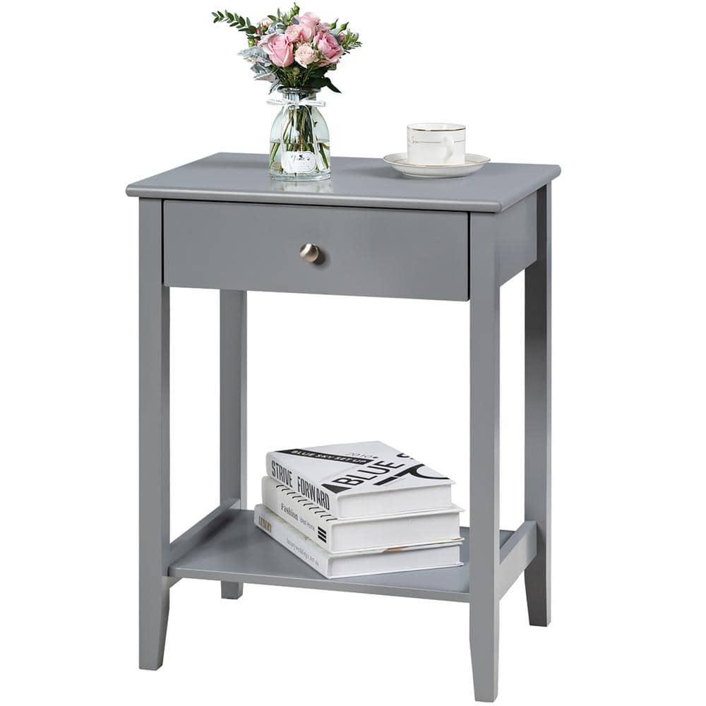 Costway Nightstand End Table Storage Display Bedroom Furniture Drawer Shelf Beside Grey