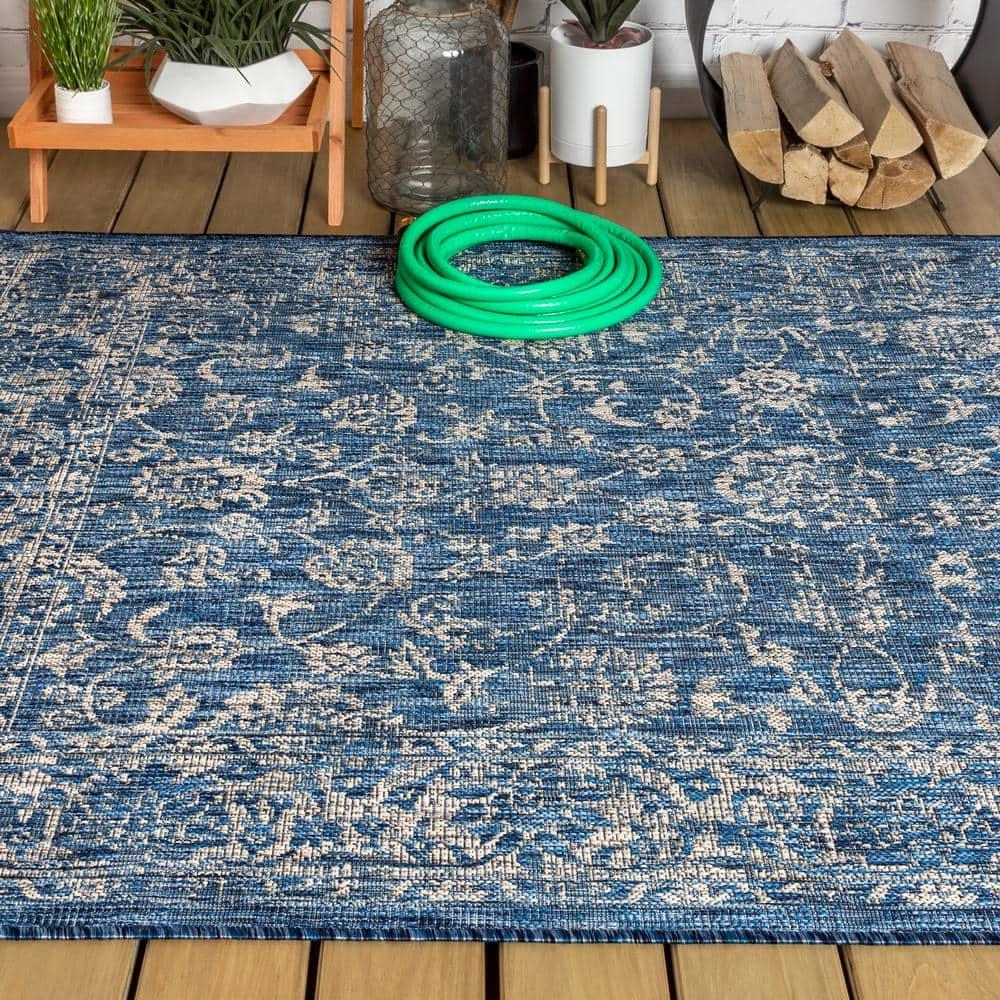 JONATHAN  Y Santa Monica Tela Textured Weave Floral 4 x 6 (ft) Loomed Polypropylene Navy/Gray Rectangular Indoor/Outdoor Border Coastal Area rug