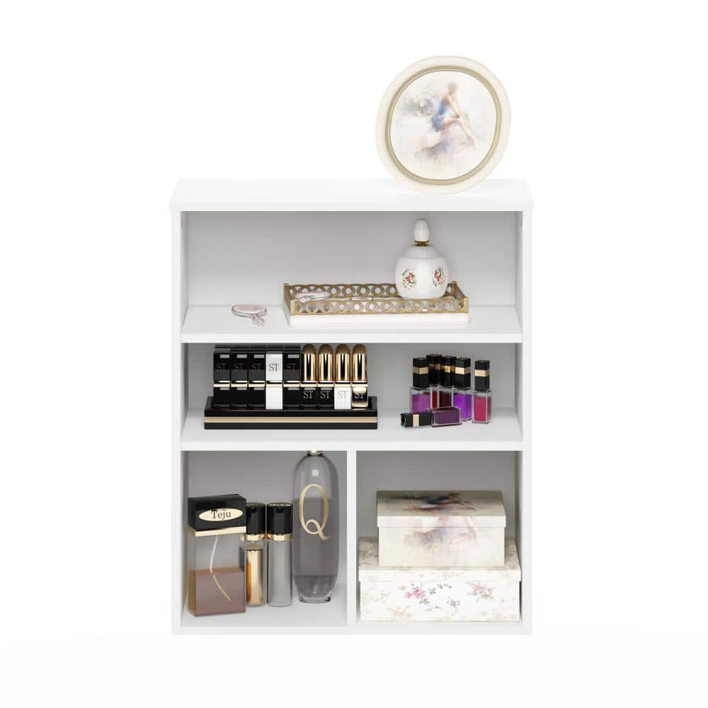 Furinno 3-Tier Open Bookcase Multipurpose Display Rack 3-Cube Storage Bookshelf Cabinet with Adjustable Shelves,White