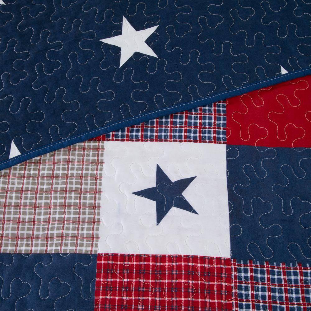 Lavish Home Caroline Quilt Set - Microfiber Americana Stars and Plaid Patchwork Bedding with 2 Pillow Shams