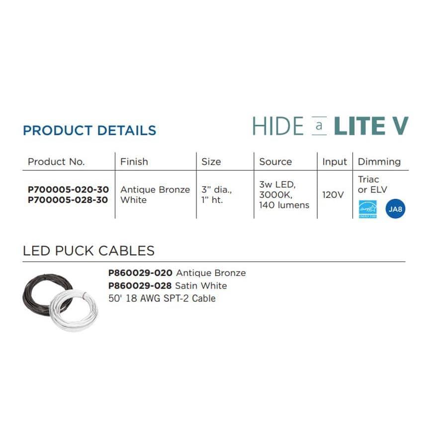 Hide-a-Lite V Collection LED Puck, Antique Bronze Finish