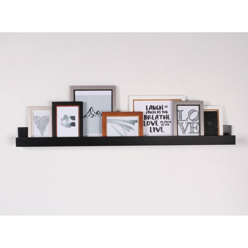 Wood Floating Wall Shelf Picture Frame Holder Ledge, Black