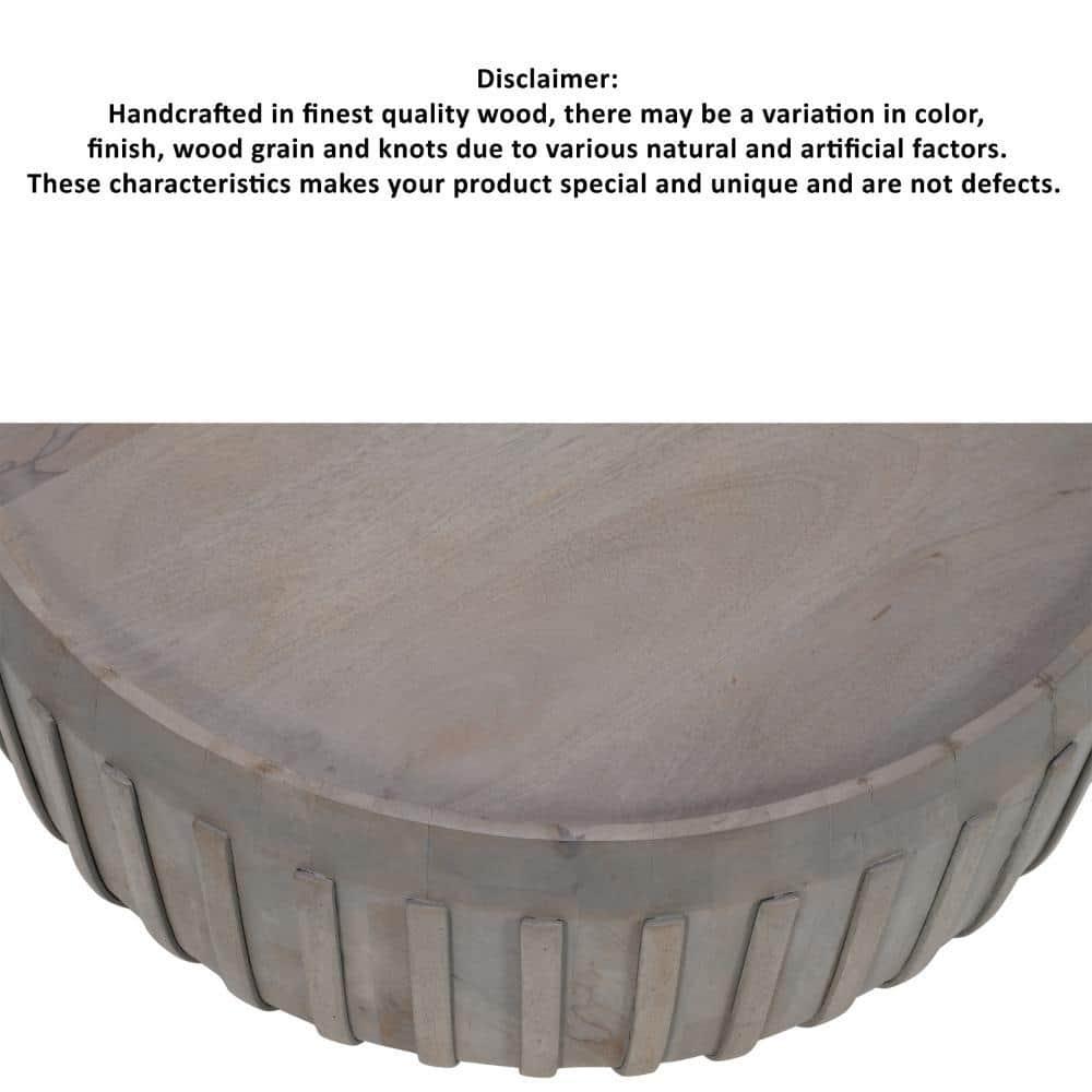The Urban Port 36" Coffee Table Handcrafted Drum Shape with Ribbed Edges Gray Mango Wood Gray
