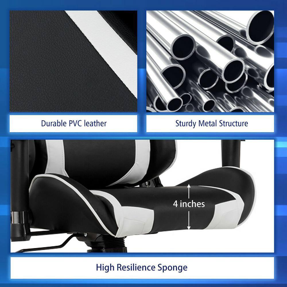 Costway Massage Gaming Chair Racing Computer Swivel Chair with Headrest & Lumbar Support White