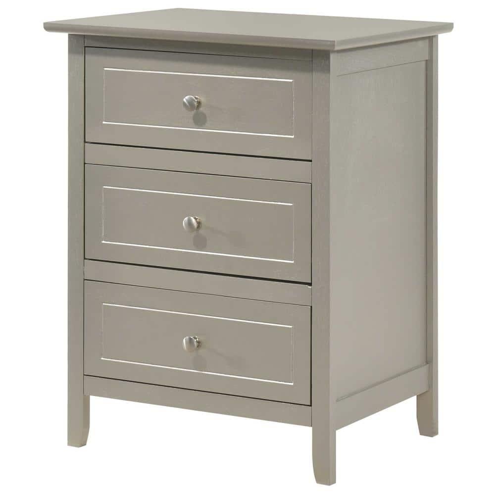 Passion Furniture Daniel 3-Drawer Silver Champagne Nightstand (25 in. H x 19 in. W x 15 in. D)