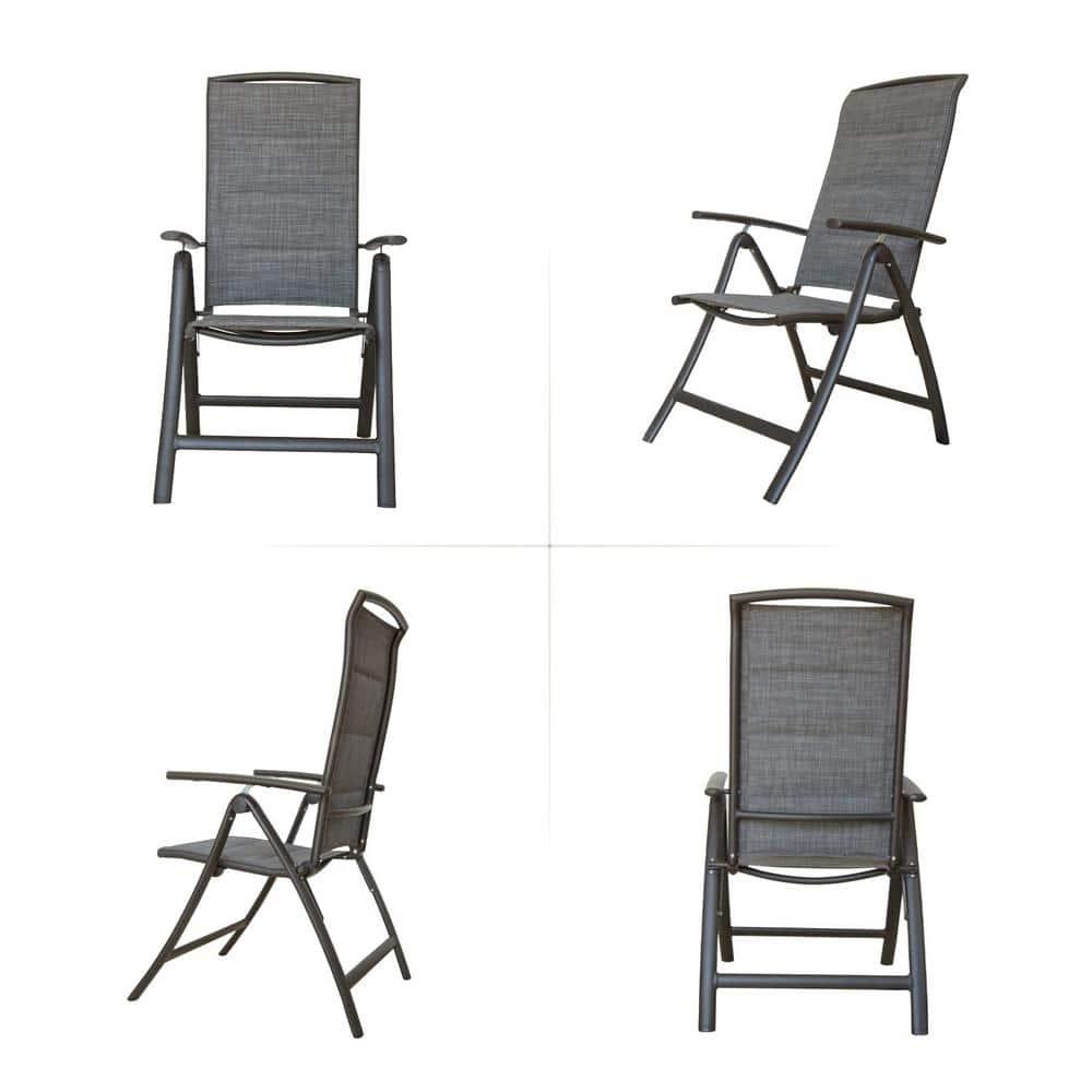 Gzxs Patio Dining Chairs Set of 2, Portable Aluminium Frame Folding Chairs with Armrests and High Backrest for Camping, Lawn Yard Beach, Double-Layered Textilene Fabric, Dark Gray