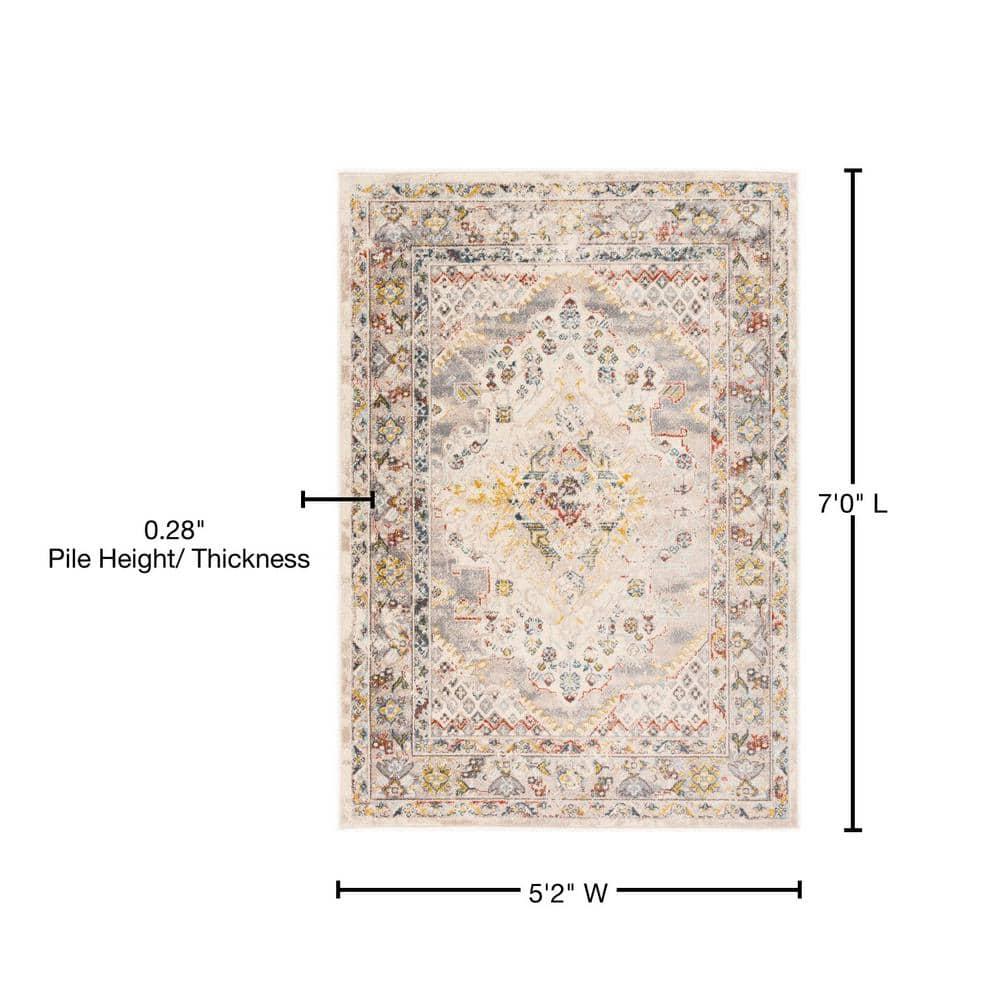 Livabliss 5'3"x7'3" Kashan Traditional Rugs Cream: Medium Pile, Fade & Stain-Resistant, Indoor Use