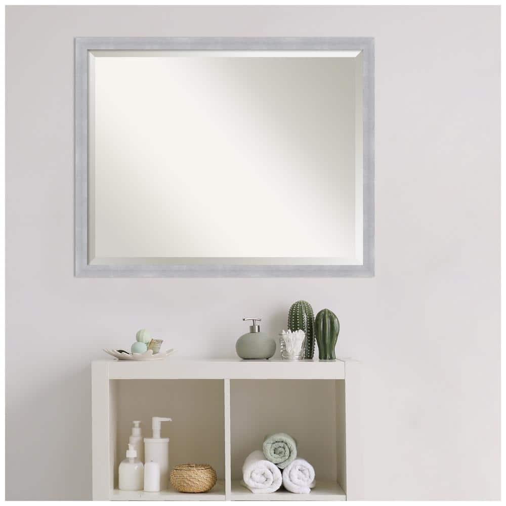 30" x 24" Grace Brushed Framed Bathroom Vanity Wall Mirror Nickel - Amanti Art: Modern Rectangle, No Assembly Required