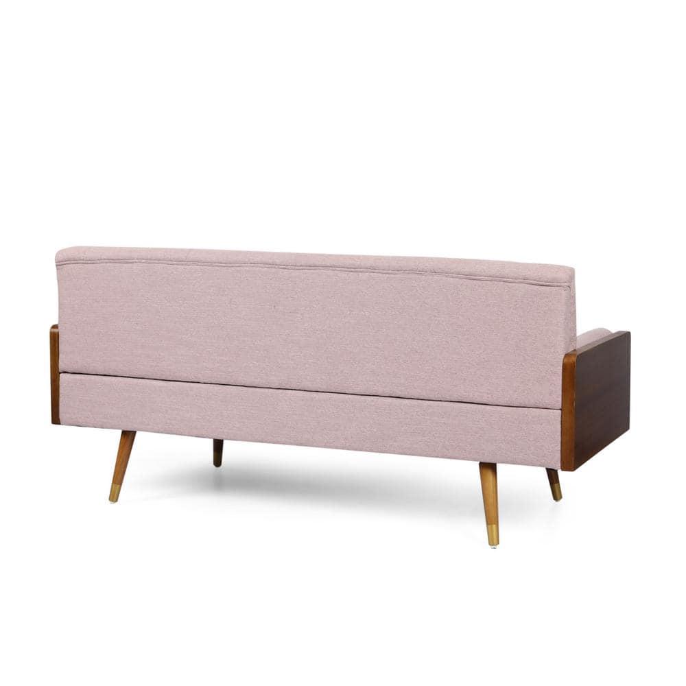 Noble House Nathanial Tufted Fabric Sofa, Light Blush and Dark Walnut