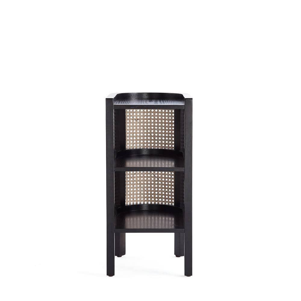 Versailles End Table Black/Natural - Manhattan Comfort: Half Moon Design, Fixed Shelf, Ash Material
