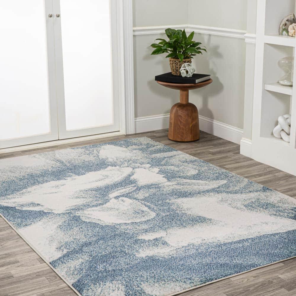 4' x 6' Petalo Abstract Two-Tone Modern Area Rug, Blue/Cream - JONATHAN Y