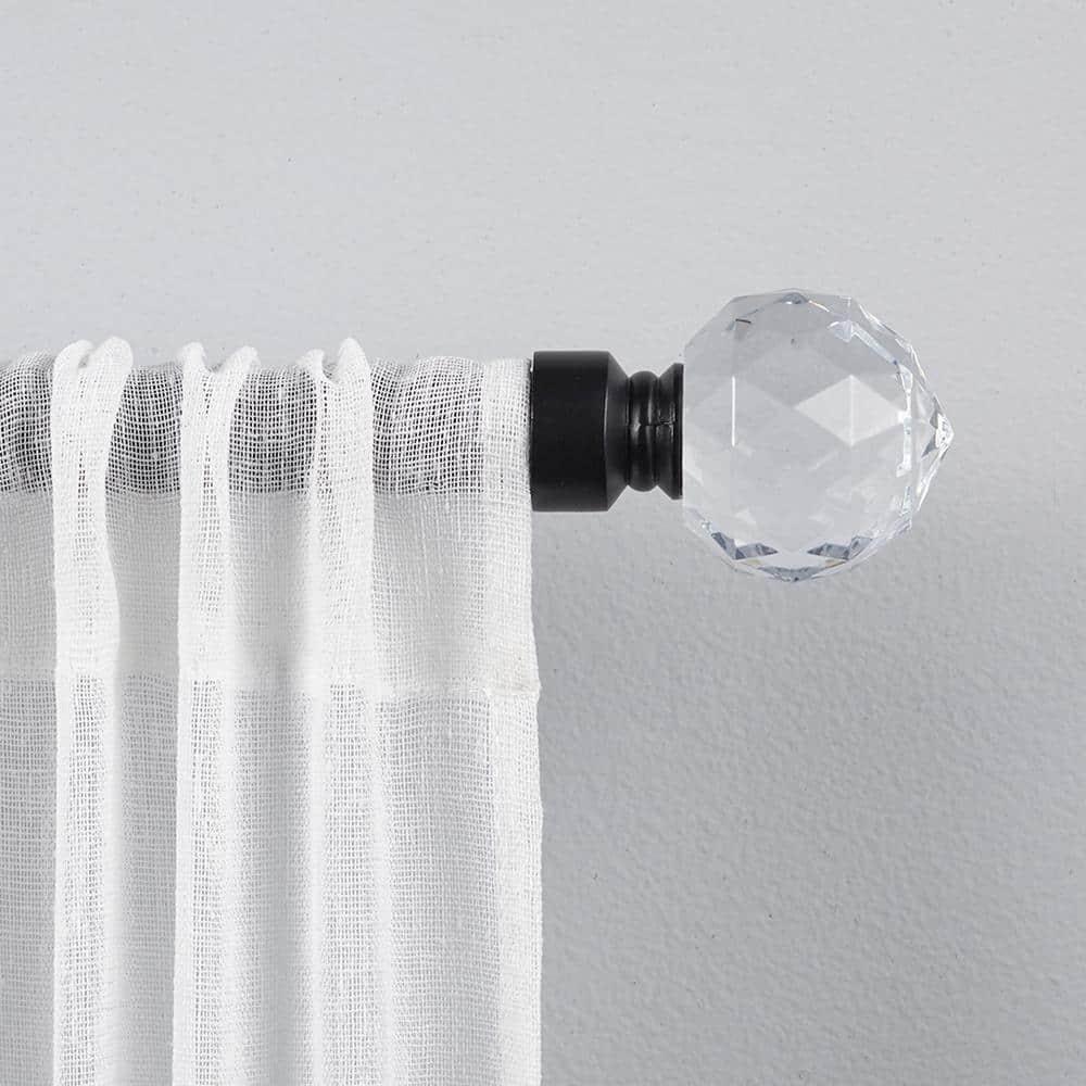 Exclusive Home 36"-72" Crystal Ball Curtain Rod - Matte Black: Adjustable Iron Rod, Single Novelty Finial, 25lb Capacity