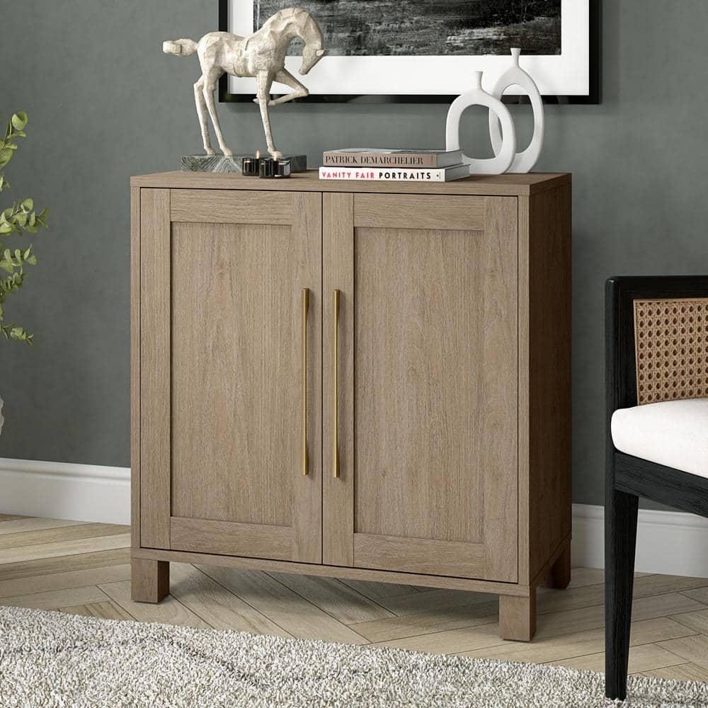 Evelyn&Zoe MDF 28" Wide Accent Cabinet Adjustable Center Shelf Two Swing-Out Doors, Gray Oak