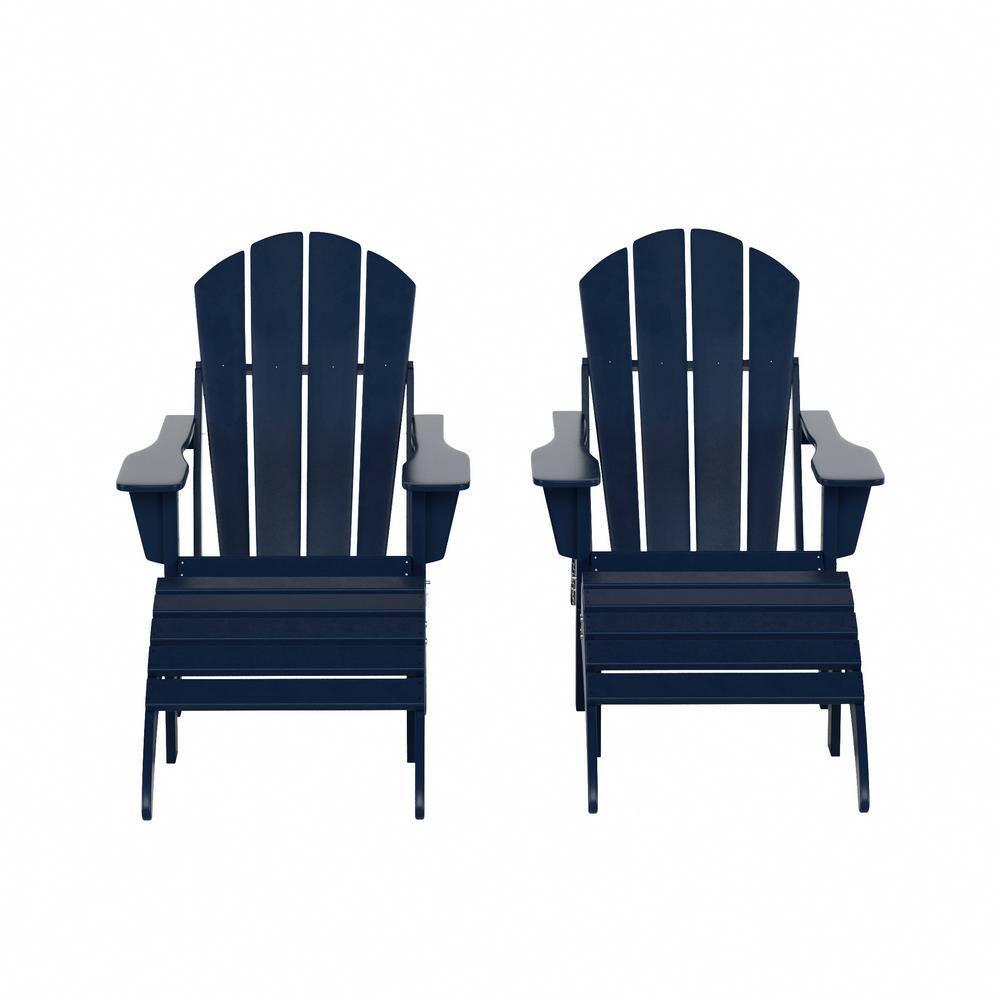 Polytrends  Laguna Hdpe All Weather Outdoor Patio Foldable Adirondack Chairs With Ottomans (5-Piece Set) Navy Blue
