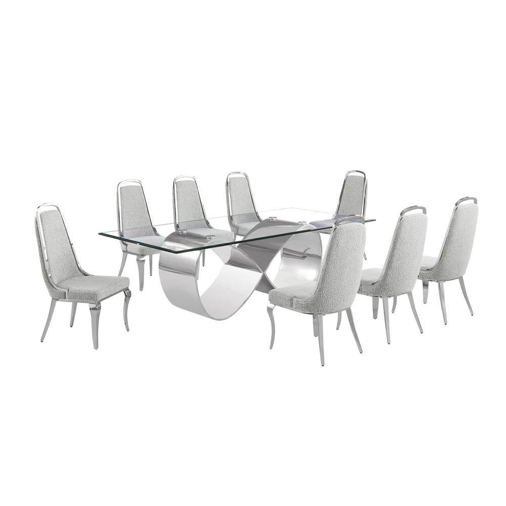 Tempered Glass Dining Set With Boucle Fabric Side Chairs
