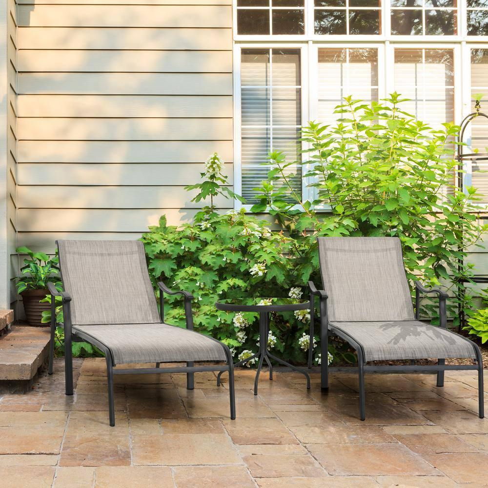HAPPATIO Patio Chaise Lounge Set 3 Pieces,Patio Lounge Chair with Glass Coffee Table,Pool Lounge Chair with Breathable Textilene Fabric,Patio Chaise Lounge for Patio Backyard Poolside(Gray)