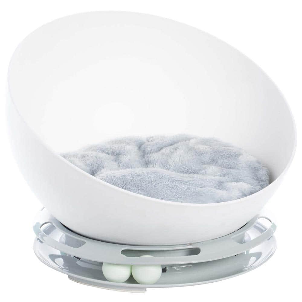 White Plastic Round Cat Lounge with Plush Velvet Cushion