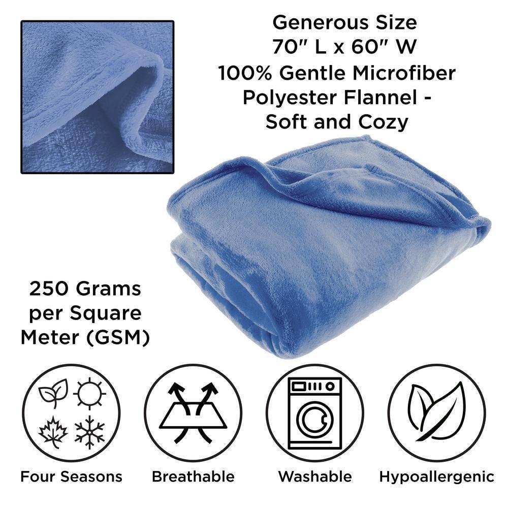 Flannel Fleece Throw Blanket- For Couch, Home Décor, Sofa & Chair- Oversized 60 x 70 - Lightweight, Soft & Plush Microfiber in Infinity Blue by LHC