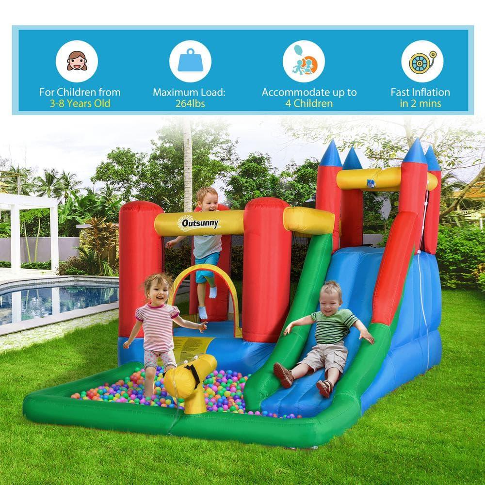 Outsunny 6-in-1 Kids Bounce House & Water Slide, 264 lbs, Ages 3-8