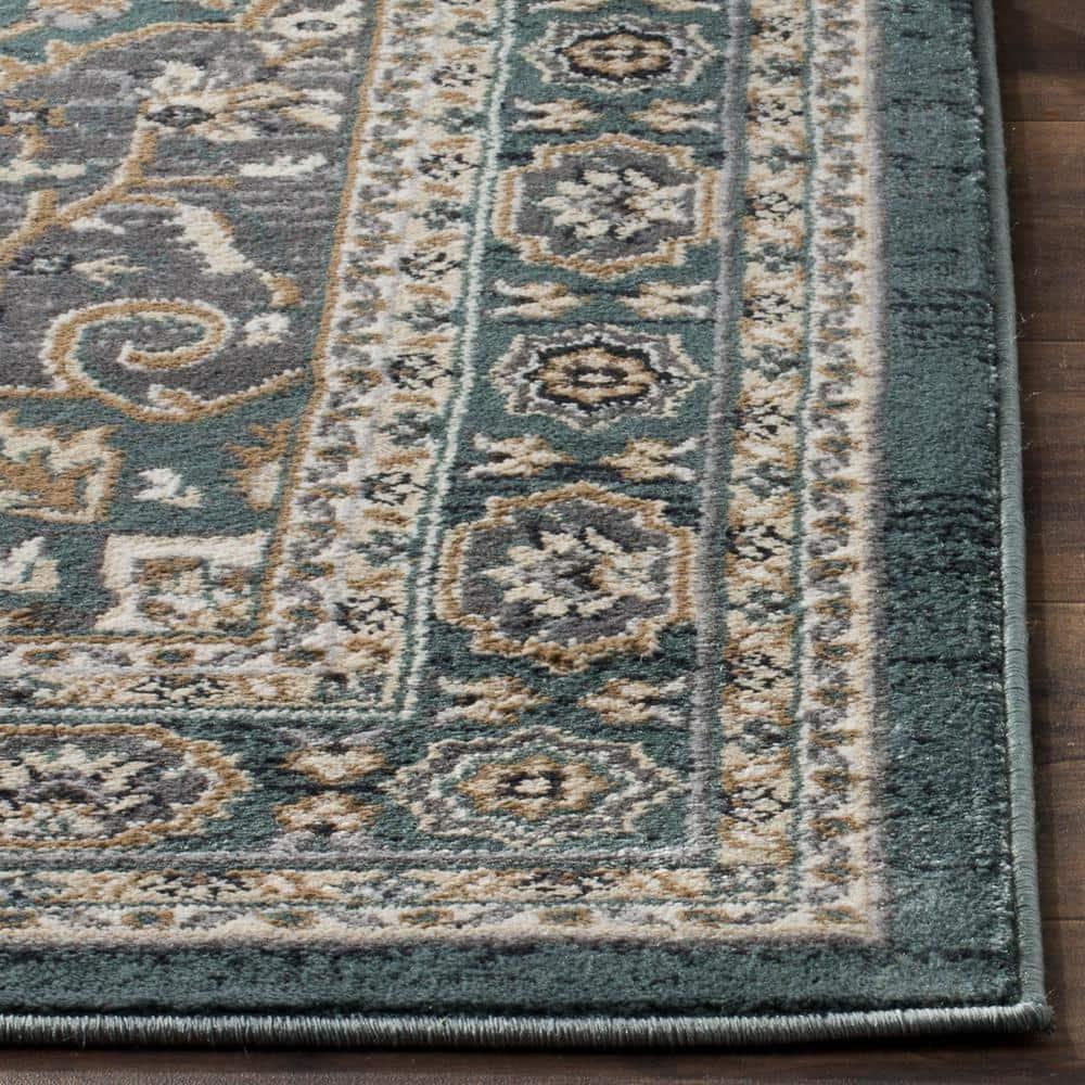 Teal and Grey Floral Synthetic 9' x 12' Area Rug