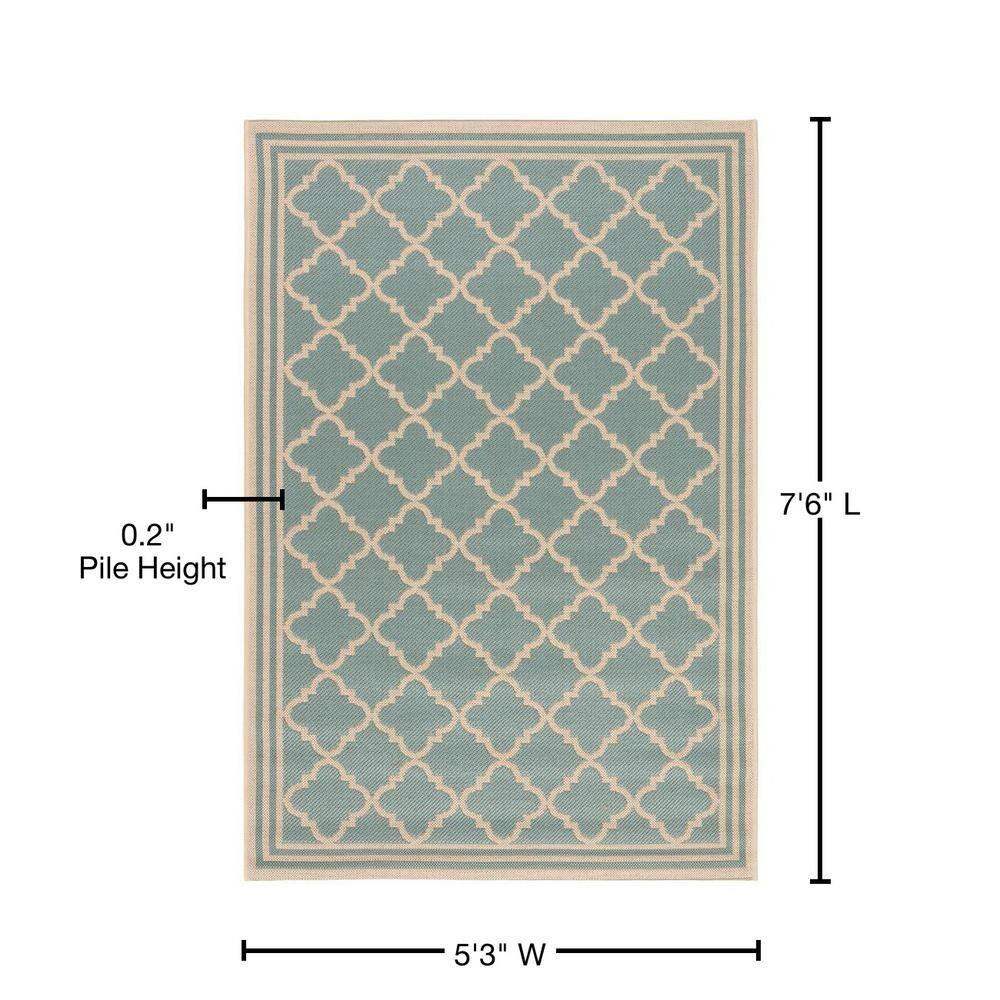 SAFAVIEH Beach House Nima Trellis Indoor/Outdoor Area Rug Aqua/Cream, 5'3" x 7'6"
