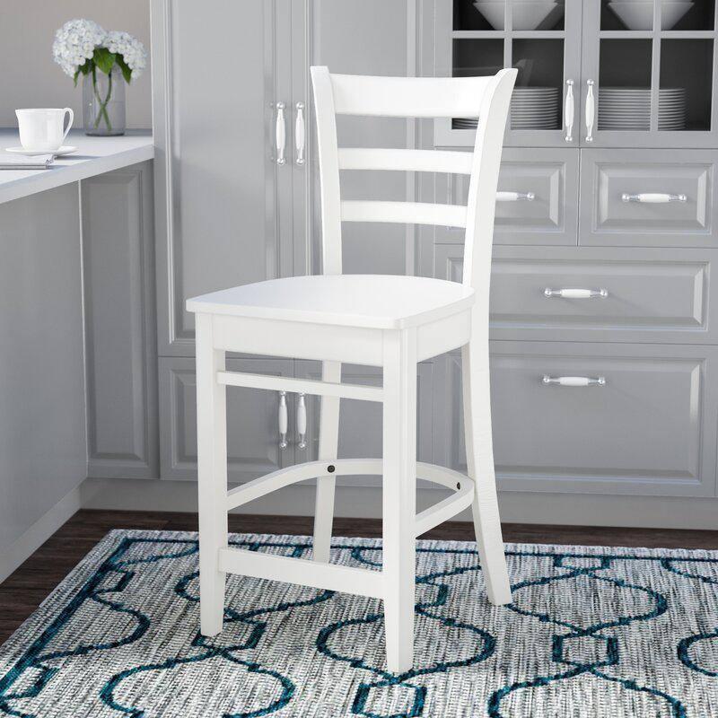 24" Emily Counter Height Barstool White - International Concepts: Hardwood Frame, Ladder-Back Design, Kitchen-Compatible