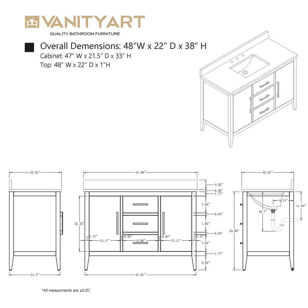 48'' Single Bathroom Vanity with Engineered Marble Top
