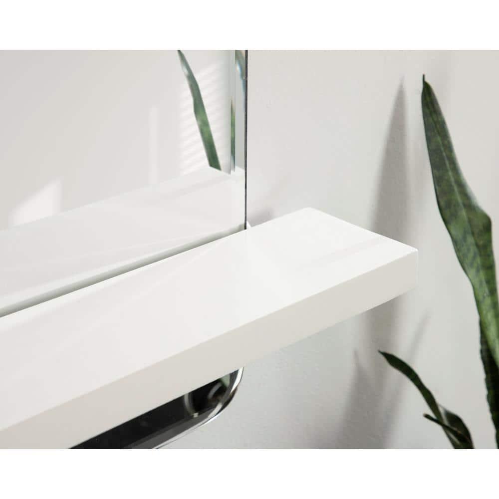 22" x 30" Fosset Frameless Mirror with Shelf White - Kate & Laurel All Things Decor: Chic Bathroom Vanity, Wall Mount