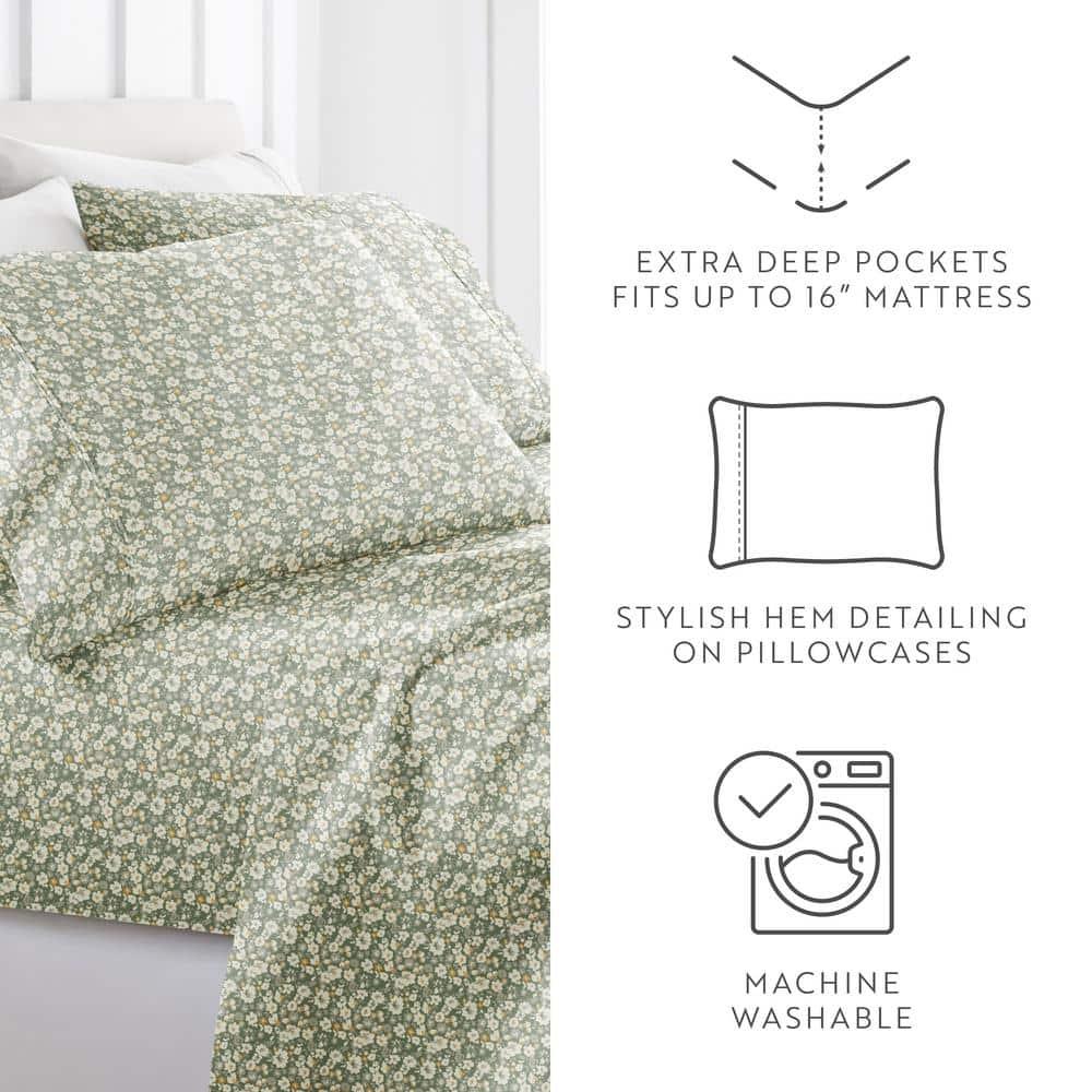 4 Piece Sheet Set Patterned Microfiber Ultra Soft Bedding in Floral Dream