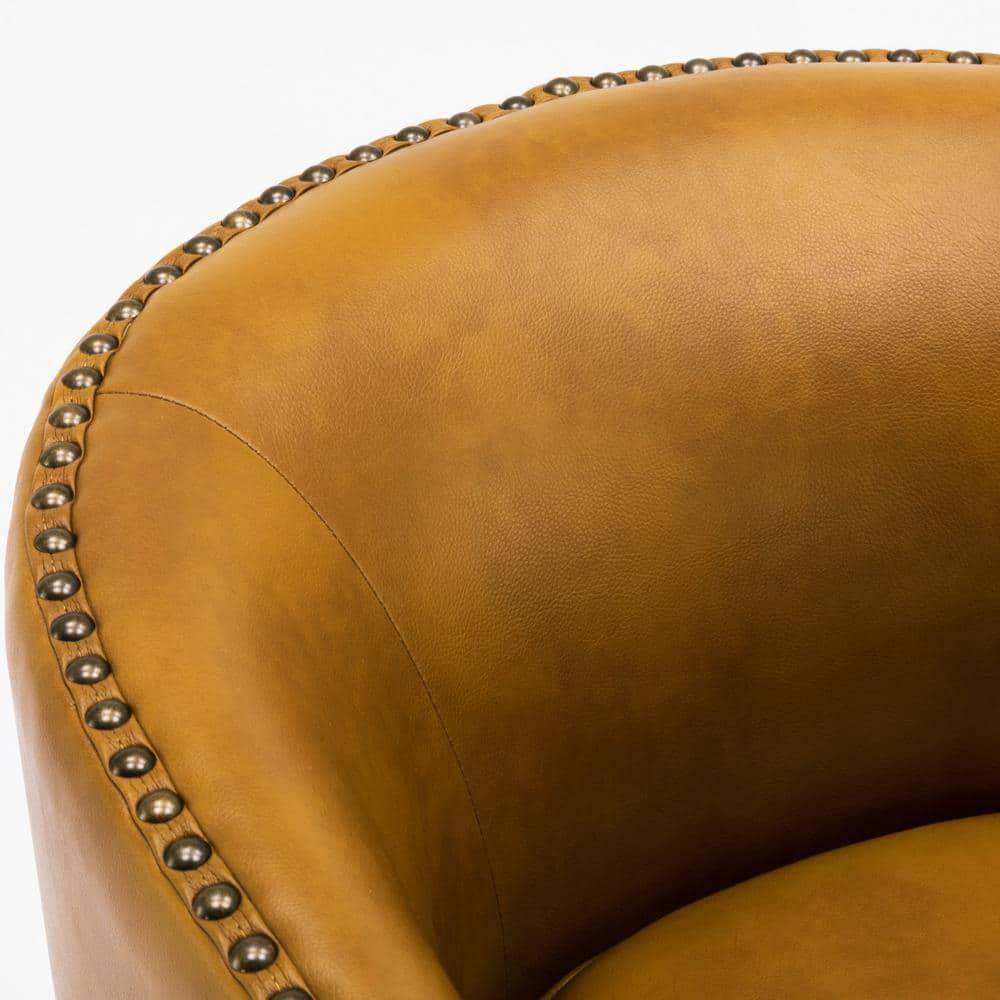 Comfort Pointe Tyler Faux Leather Solid Swivel Armchair, Camel Brown