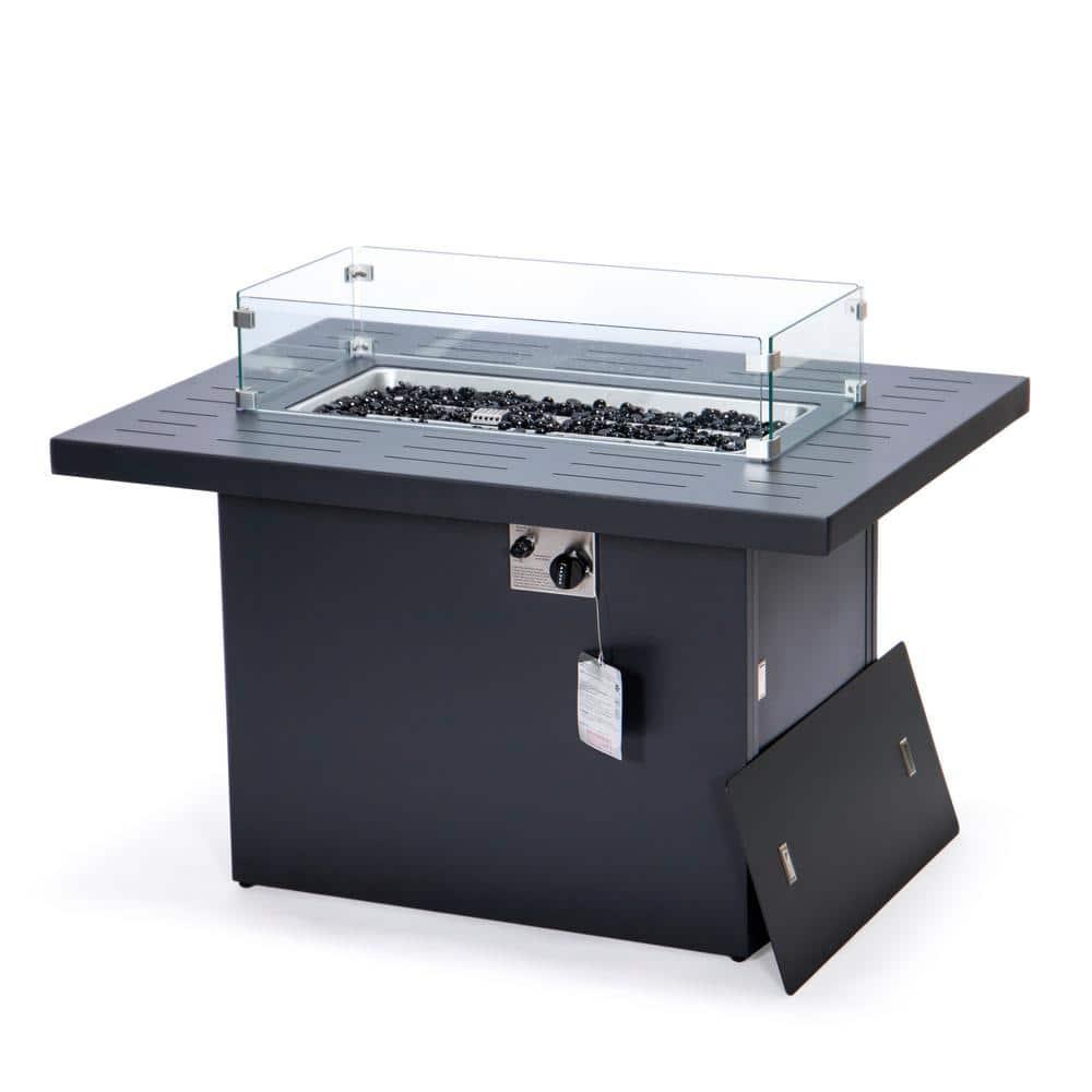 LeisureMod Chelsea Patio Modern Aluminum Propane Fire Pit Table in Black
