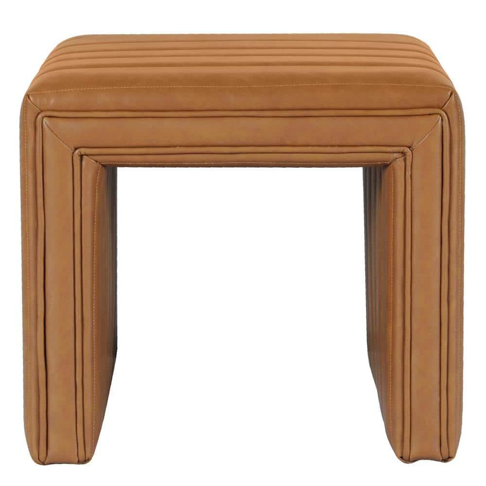 Modern Channel Ottoman Caramel Faux Leather - HomePop: Upholstered Rectangle, No Assembly Required