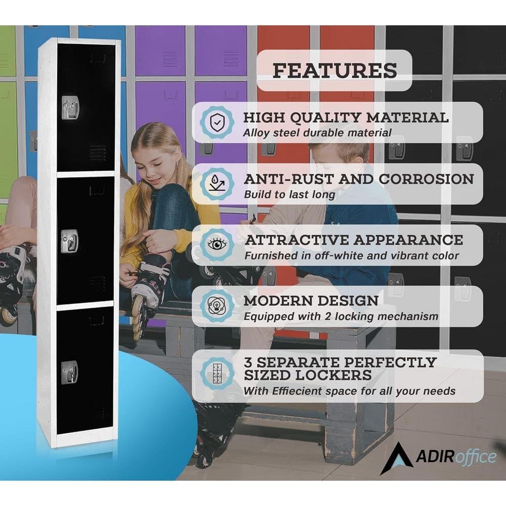 Black Solid Steel Freestanding 3-Door Locker